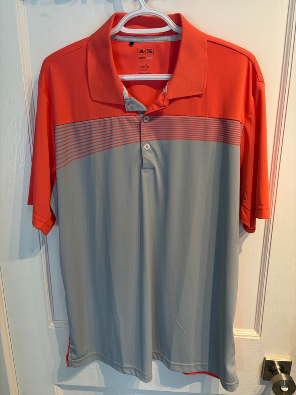 Adidas ClimaCool Men’s Golf Polo – Size L – Coral Pink & Grey